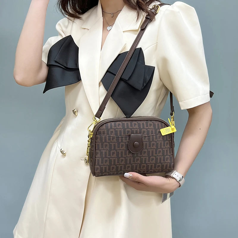 Vintage Leather Crossbody Bag for Women Zipper Shoulder Purse