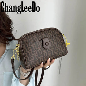 Vintage Leather Crossbody Bag for Women Zipper Shoulder Purse