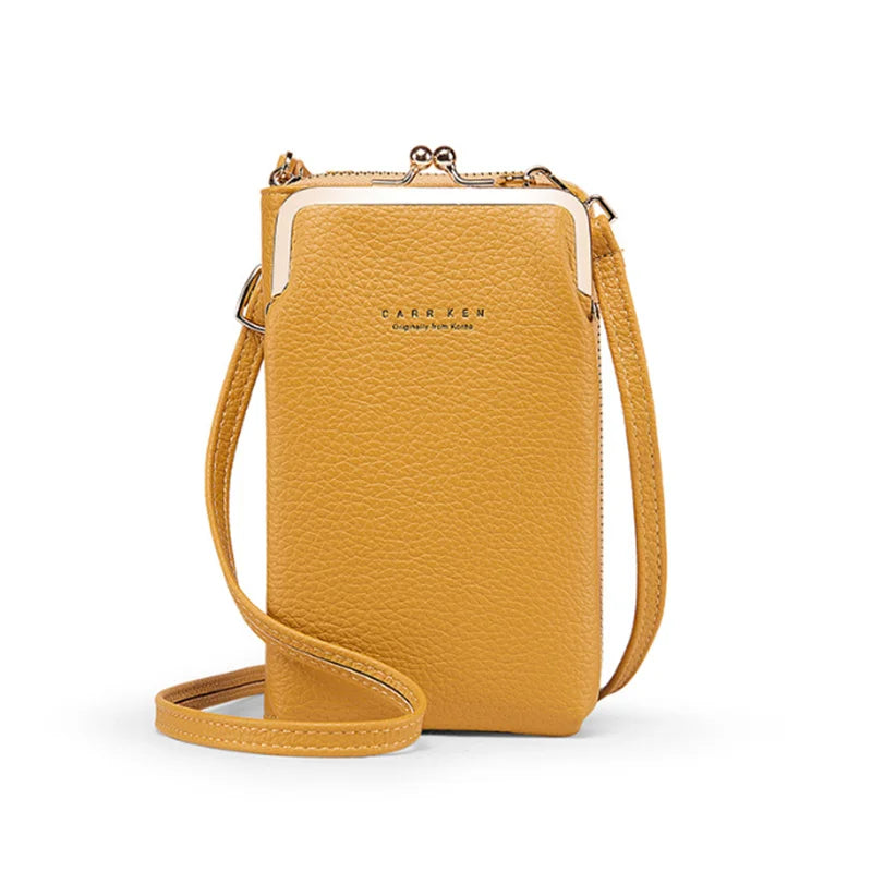 Yellow PU Leather Crossbody Bag Women Shoulder Messenger Phone Bolsa