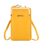 Mini PU Leather Crossbody Bag Women Yellow Phone Purse Zipper Flap