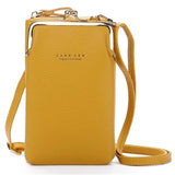 Women PU Leather Small Crossbody Bag Yellow Zipper Flap