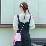 Plaid Drawstring Shoulder Crossbody Bag Women PU Leather Bucket Bags