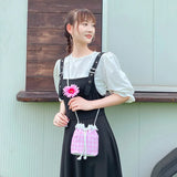 Plaid Drawstring Shoulder Crossbody Bag Women PU Leather Bucket Bags
