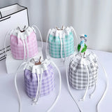 Plaid Drawstring Shoulder Crossbody Bag Women PU Leather Bucket Bags