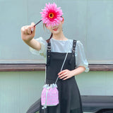 Plaid Drawstring Shoulder Crossbody Bag Women PU Leather Bucket Bags