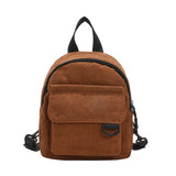 Corduroy Backpack Mini Rucksack Double Shoulder Bag for Travel