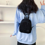 Corduroy Backpack Mini Rucksack Double Shoulder Bag for Travel
