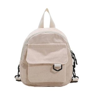 Corduroy Backpack Mini Rucksack Double Shoulder Bag for Travel
