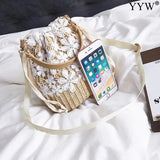 Women Beach Straw Woven Floral Embroidery Shoulder Bag