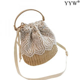 Women Beach Straw Woven Floral Embroidery Shoulder Bag