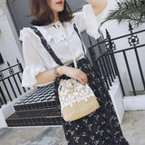 Women Beach Straw Woven Floral Embroidery Shoulder Bag