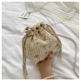 Straw Woven Flower Embroidery Crossbody Handbag