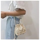 Straw Woven Flower Embroidery Crossbody Handbag