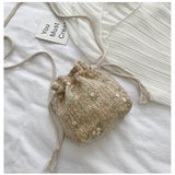 Small Shoulder Bags Women Beach Straw Woven Flower Embroidery Bags