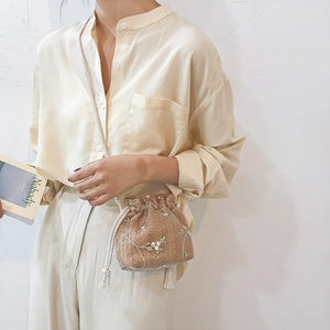 Small Shoulder Bags Women Beach Straw Woven Flower Embroidery Bags