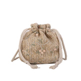 Women Straw Beach Bag Flower Embroidery Crossbody Handbag