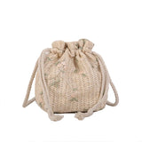 Women Straw Beach Bag Flower Embroidery Crossbody Handbag