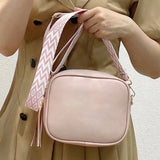Small Square Satchel Tassel Handbags PU Leather Solid Casual Shopping