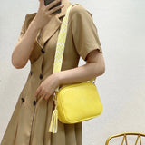 Small Square Satchel Tassel Handbags PU Leather Solid Casual Shopping