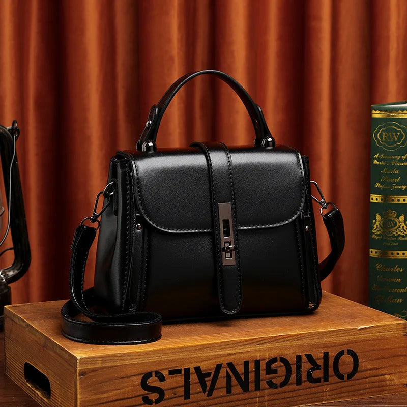 Small Square Women Shoulder Bags Lock Solid PU Leather Messenger Bag