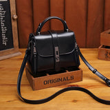 Square Lock Shoulder Bag Solid PU Leather Messenger