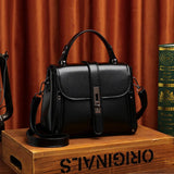 Square Lock Shoulder Bag Solid PU Leather Messenger