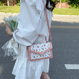 Small Square Women Shoulder Crossbody Bag Cherry Pattern Female