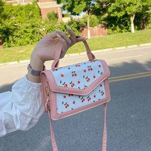 Small Square Women Shoulder Crossbody Bag Cherry Pattern Female