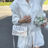 Small Square Women Shoulder Crossbody Bag Cherry Pattern Female