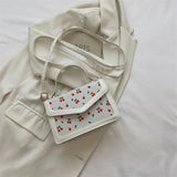 Small Square Women Shoulder Crossbody Bag Cherry Pattern Female