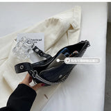 Thick Chain Saddle Shoulder Bag PU Leather Handbag Crossbody Bag