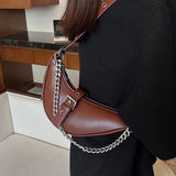 Thick Chain Saddle Shoulder Bag PU Leather Handbag Crossbody Bag