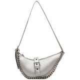 Thick Chain Saddle Shoulder Bag PU Leather Handbag Crossbody Bag
