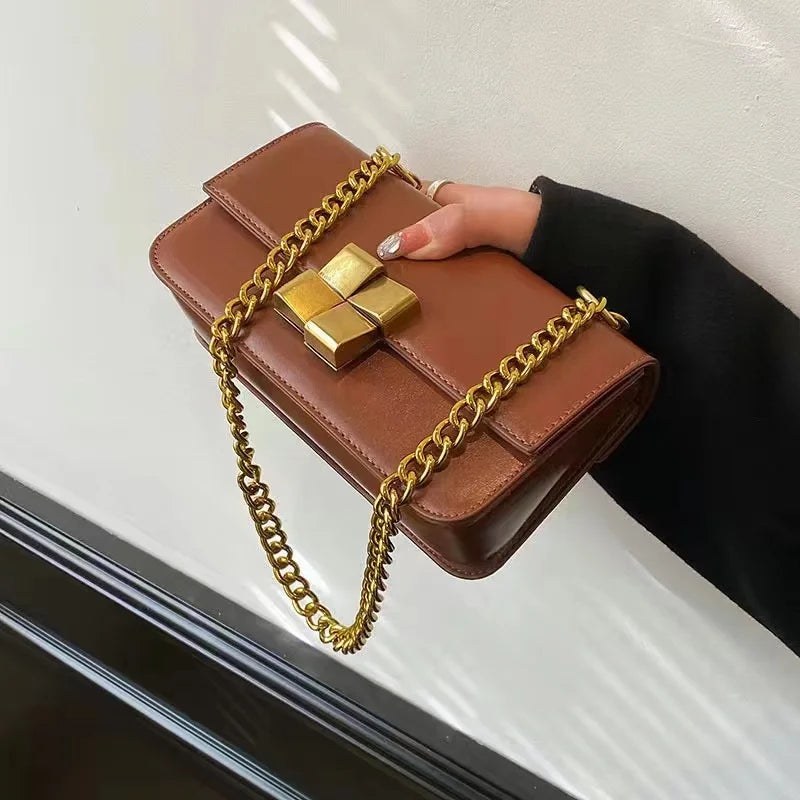 Small Women Bags Chain Shoulder Bag Solid Stitching Bag Mini Square Bag