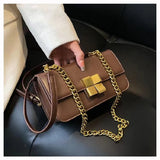 Small Women Bags Chain Shoulder Bag Solid Stitching Bag Mini Square Bag