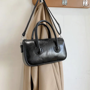Soft-Faced PU Zipper Handbag Women Solid Square Diagonal Bag