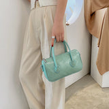 Soft-Faced PU Zipper Handbag Women Solid Square Diagonal Bag