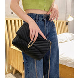 PU Ladies Shoulder Handbag Chain Tote Bag Women's Rhombus Lattice Shopper Bag
