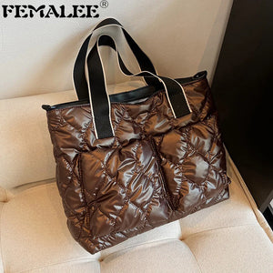 Women Winter Down Shopper Bag Padded Shoulder Bag Large Capacity