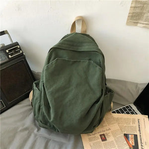 Solid Canvas Casual Travel Backpack for Teenage Women Laptop Mochila College