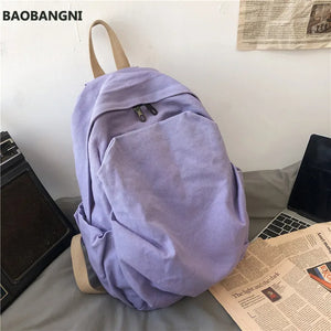 Solid Canvas Casual Travel Backpack for Teenage Women Laptop Mochila College