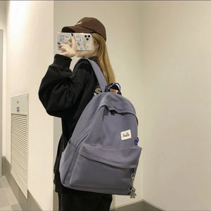 Solid Canvas Backpack Men Laptop Backpacks Teenage Girls School Bag