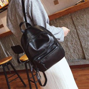Solid Faux Leather Women Travel Backpack School Shoulders Bag