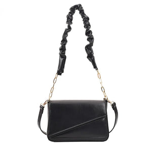 Flap Shoulder Bag PU Leather Women Handbag Ruched Handle Crossbody