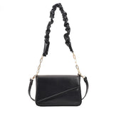 Flap Shoulder Bag PU Leather Women Handbag Ruched Handle Crossbody