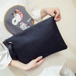 Leather Envelope Clutch Bag for Women Evening Zipper Handbag