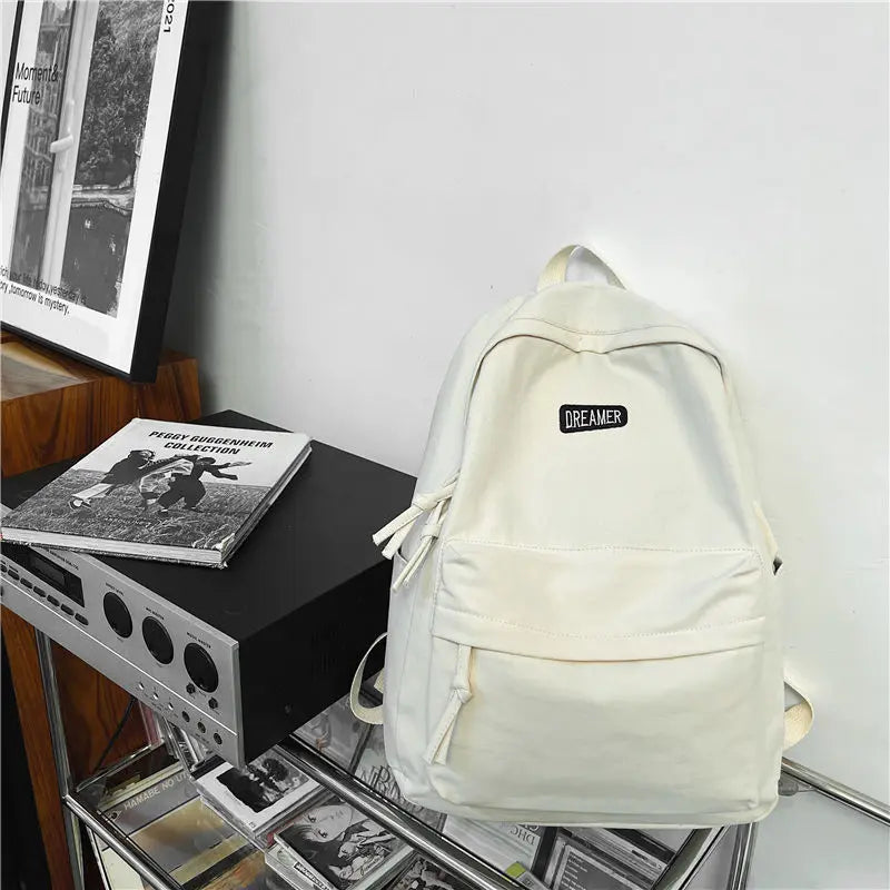 Solid Canvas Backpack for College Students Girls Travel Laptop Bag