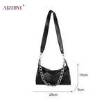 Women's Solid Messenger Bag PU Leather Chain Crossbody Handbag
