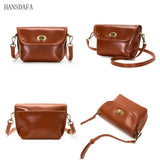 Solid Oil Wax Leather Women Shoulder Crossbody Bag