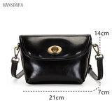 Solid Oil Wax Leather Women Shoulder Crossbody Bag